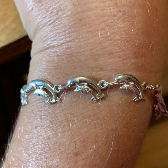 Vintage Sterling Silver Double Dolphin Bracelet - Picture 3 of 17